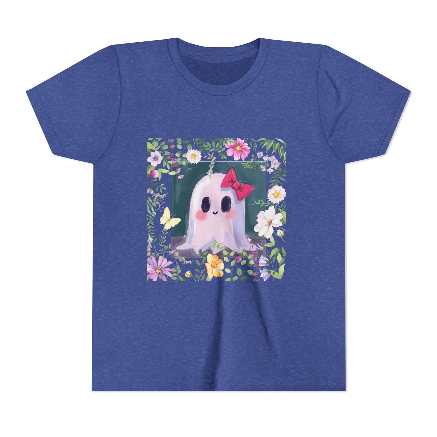 Cute Ghost Floral Youth Tee, Halloween Shirt, Kids Ghost T-Shirt, Cute Summer Tee, Gift for Kids, Youth Ghost Apparel