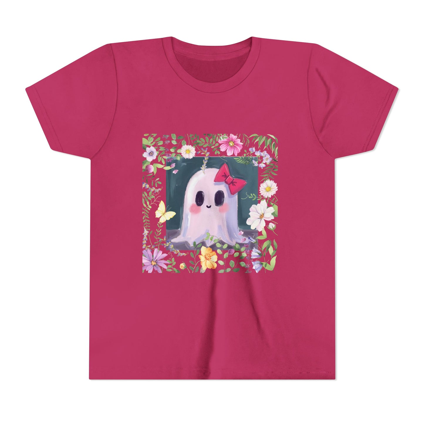 Cute Ghost Floral Youth Tee, Halloween Shirt, Kids Ghost T-Shirt, Cute Summer Tee, Gift for Kids, Youth Ghost Apparel