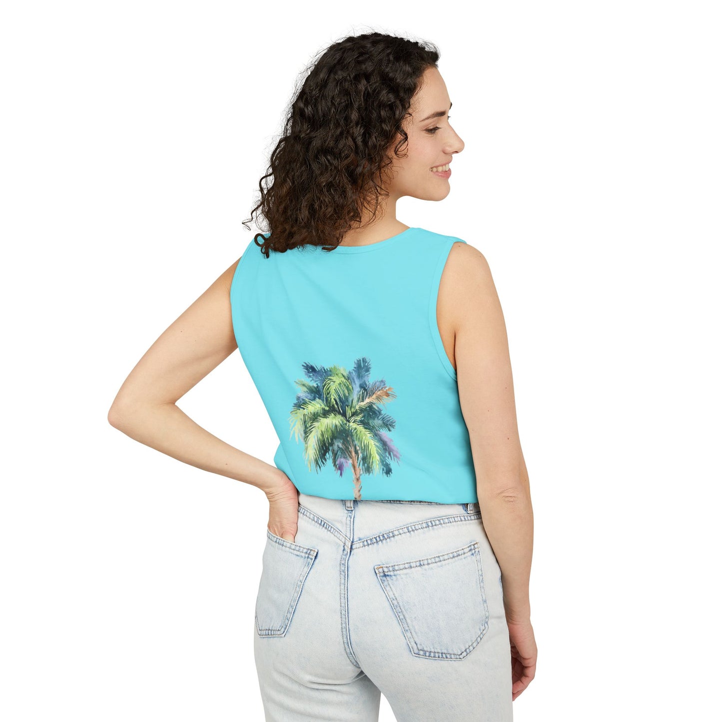 Tropical Palm Tree Tank Top - Unisex Garment-Dyed Summer Apparel