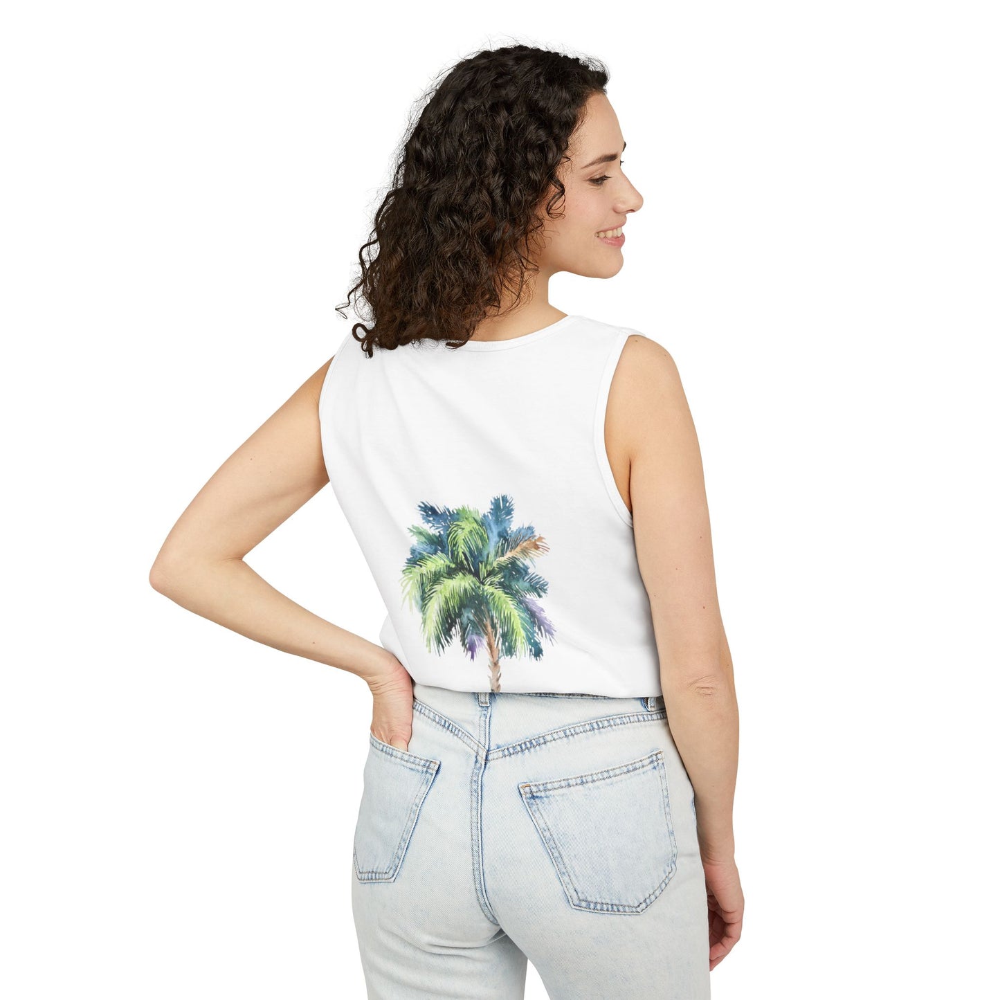 Tropical Palm Tree Tank Top - Unisex Garment-Dyed Summer Apparel