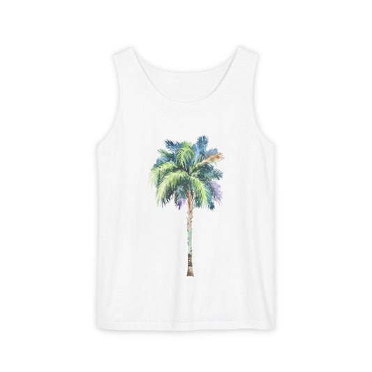 Tropical Palm Tree Tank Top - Unisex Garment-Dyed Summer Shirt