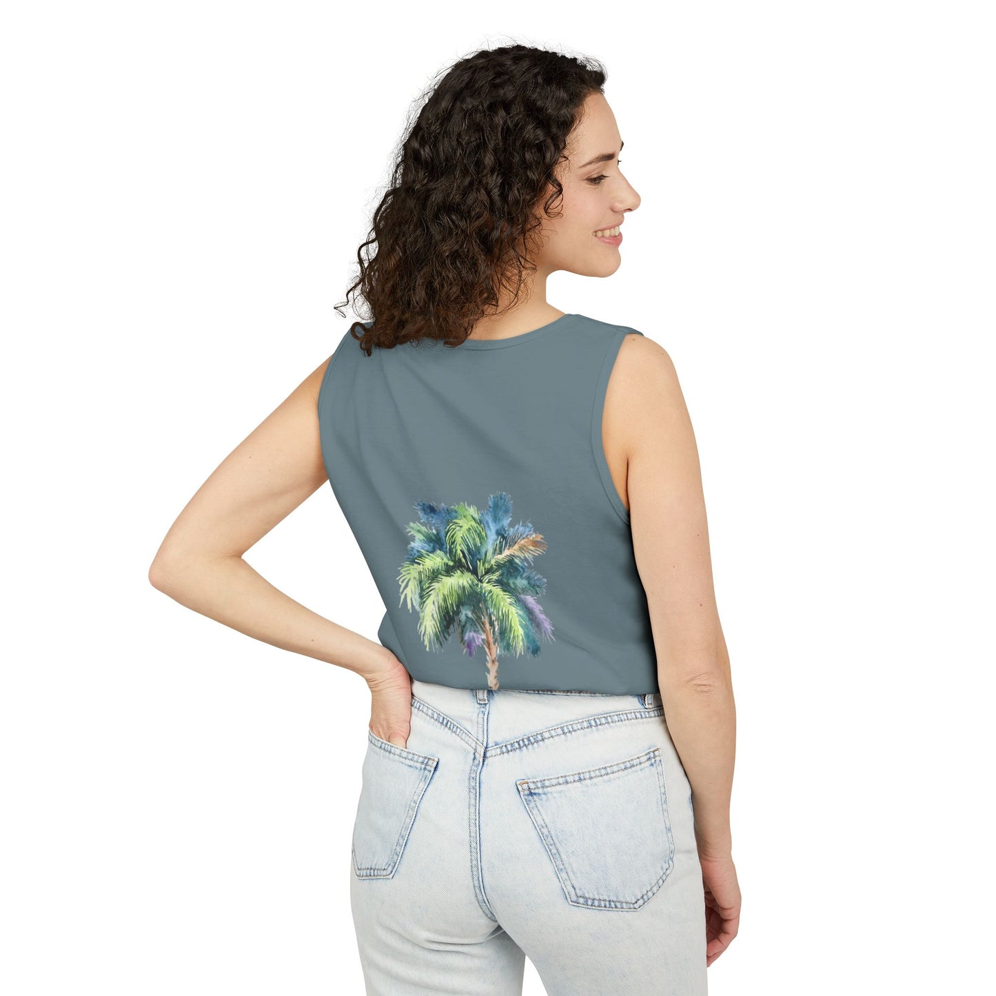 Tropical Palm Tree Tank Top - Unisex Garment-Dyed Summer Apparel