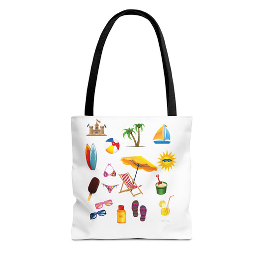 Summer Vibes Tote Bag with Beach Icons | Perfect for Vacation & Everyday Use