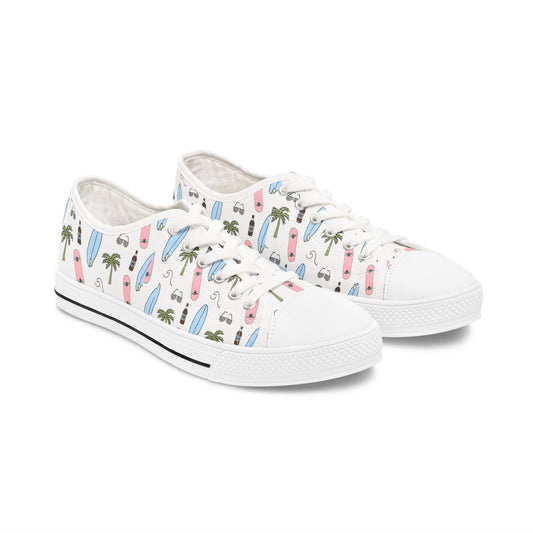 Tropical Surf Pattern Women's Low Top Sneakers - Casual Summer Footwear